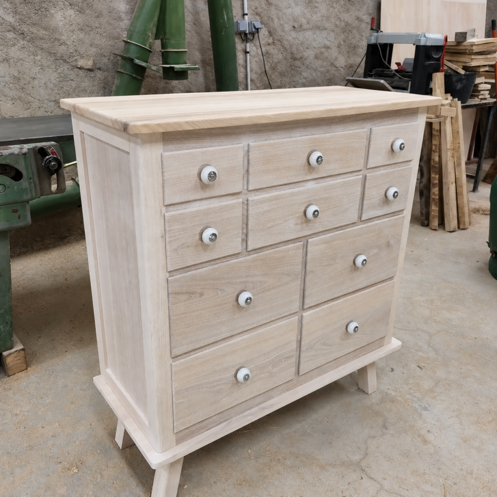 Chiffonnier artisanal en frêne massif vu de face