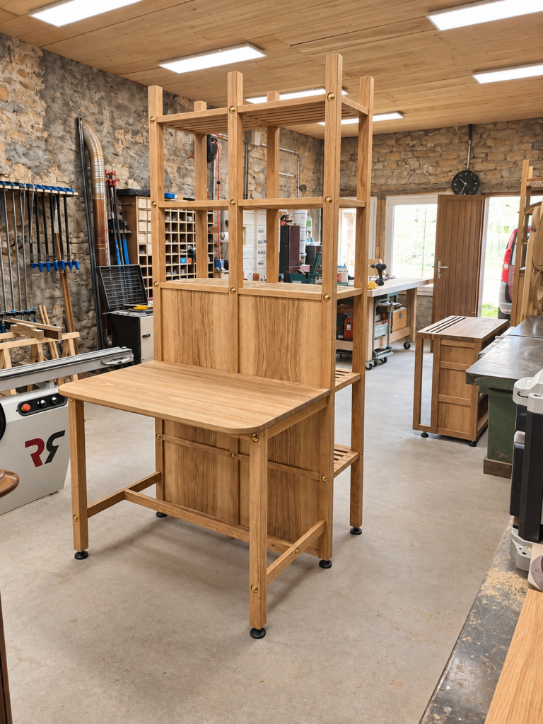 Étagère double face sur mesure avec espace bureau intégré